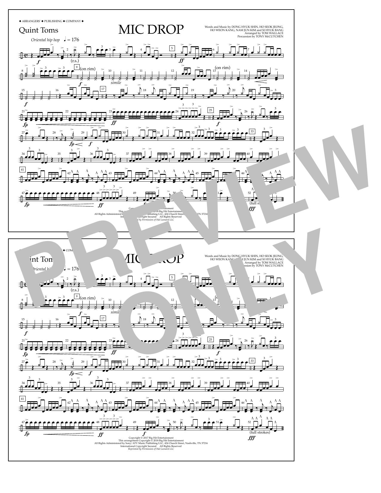 Tom Wallace Mic Drop - Quint-Toms sheet music notes and chords arranged for Marching Band