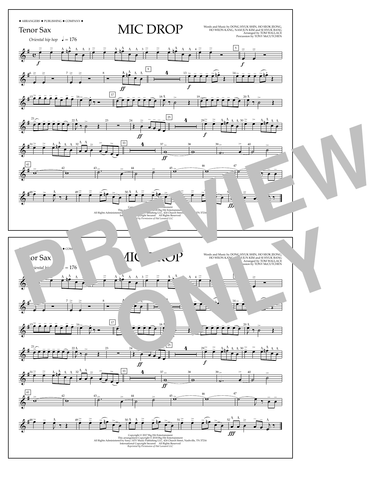 Tom Wallace Mic Drop - Tenor Sax sheet music notes and chords arranged for Marching Band