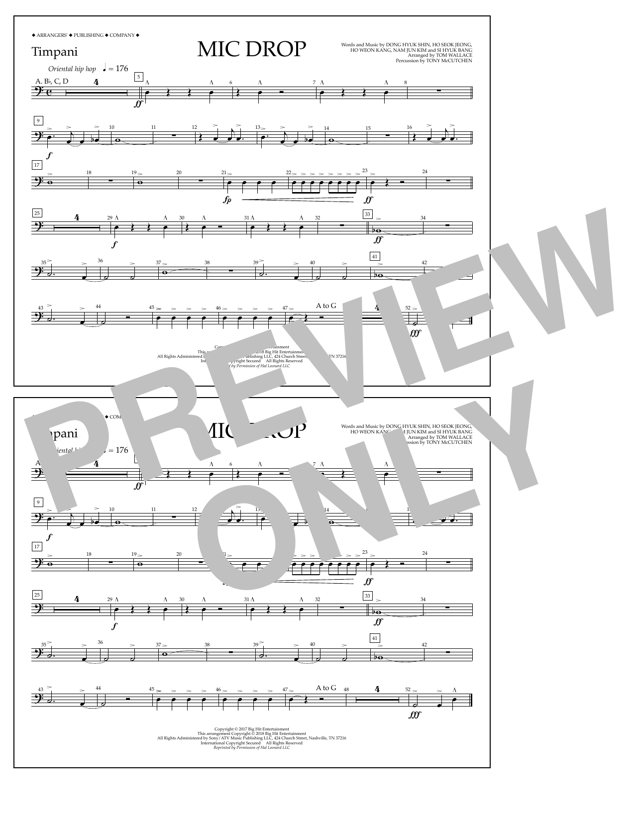 Tom Wallace Mic Drop - Timpani sheet music notes and chords arranged for Marching Band
