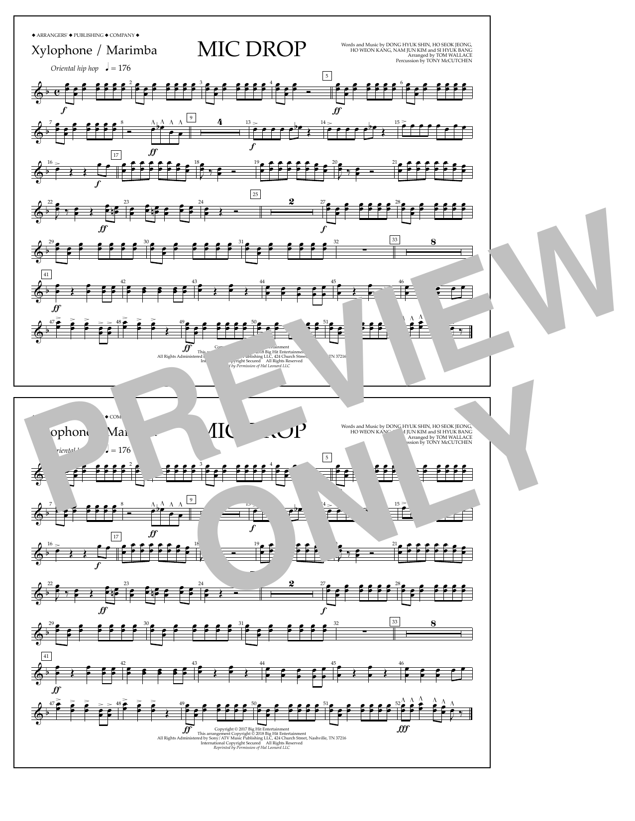 Tom Wallace Mic Drop - Xylophone/Marimba sheet music notes and chords arranged for Marching Band