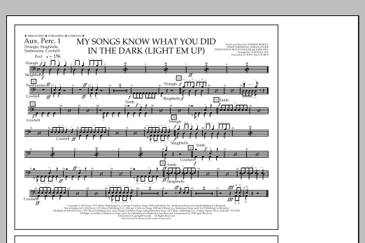Tom Wallace My Songs Know What You Did in the Dark (Light 'Em Up) - Aux. Perc. 1 sheet music notes and chords arranged for Marching Band