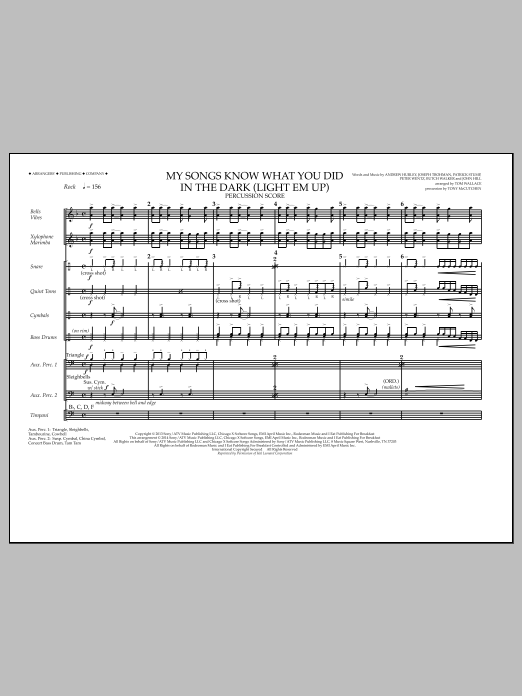Tom Wallace My Songs Know What You Did in the Dark (Light 'Em Up) - Percussion Score sheet music notes and chords arranged for Marching Band