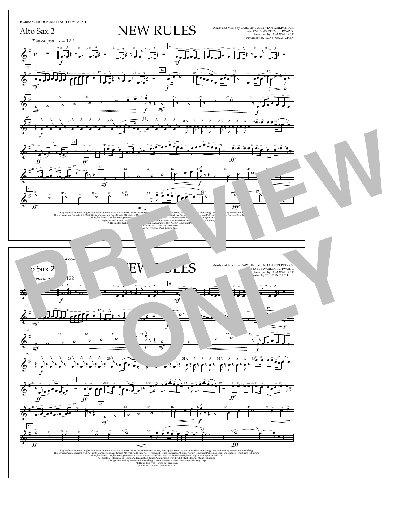 Tom Wallace New Rules - Alto Sax 2 sheet music notes and chords arranged for Marching Band