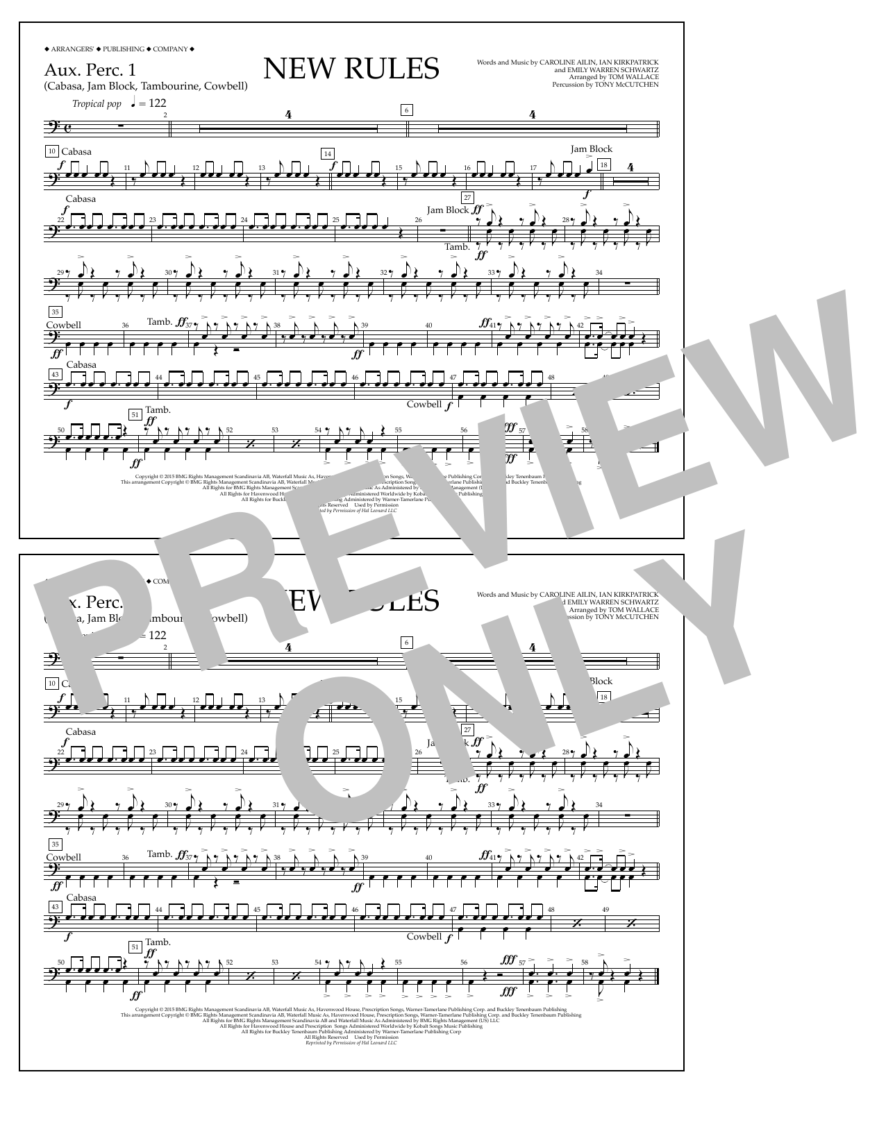 Tom Wallace New Rules - Aux. Perc. 1 sheet music notes and chords arranged for Marching Band