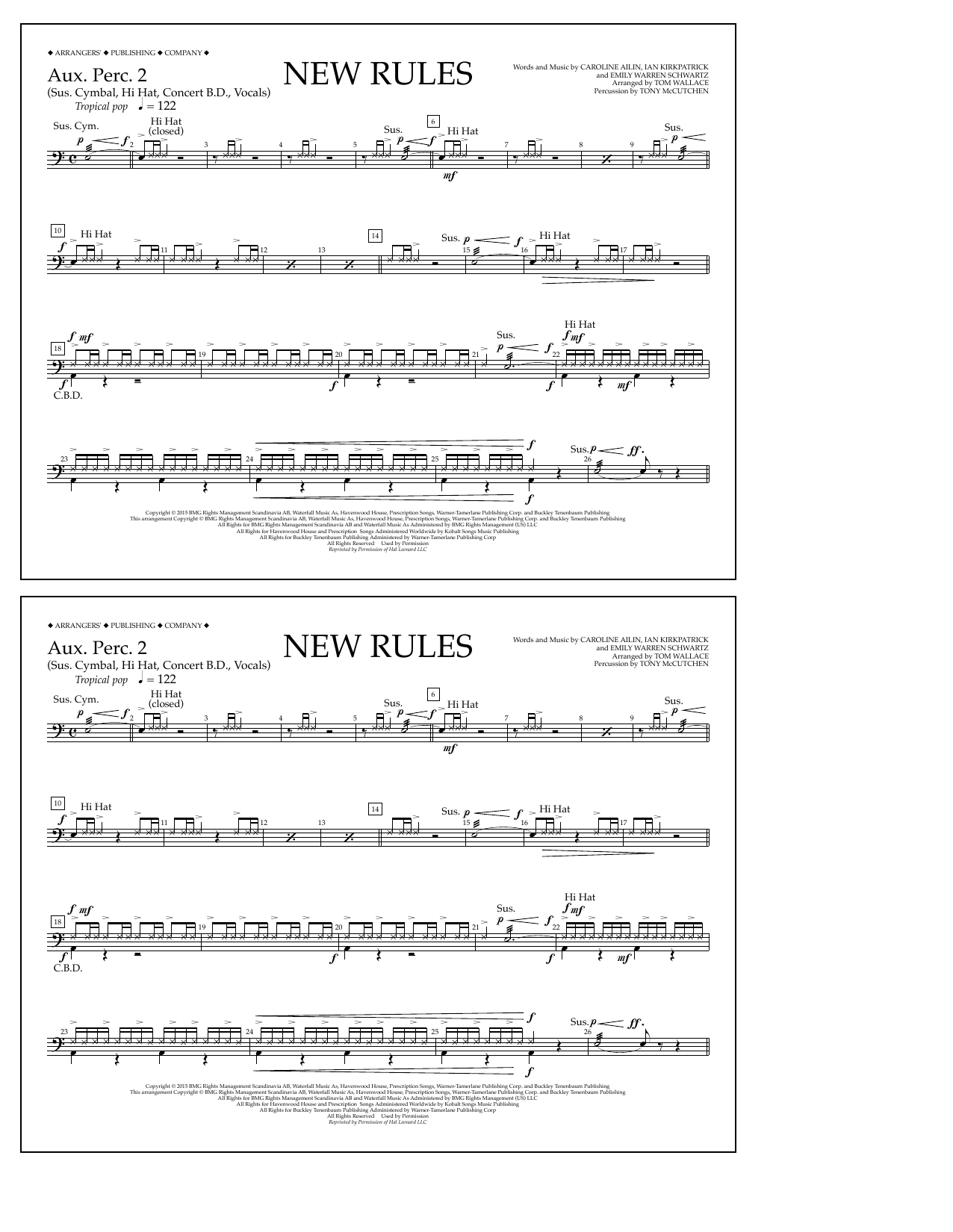 Tom Wallace New Rules - Aux. Perc. 2 sheet music notes and chords arranged for Marching Band