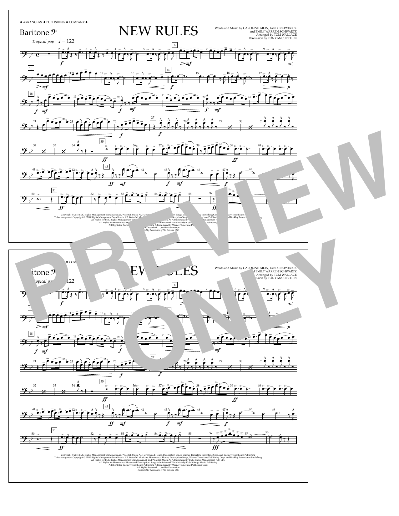 Tom Wallace New Rules - Baritone B.C. sheet music notes and chords arranged for Marching Band