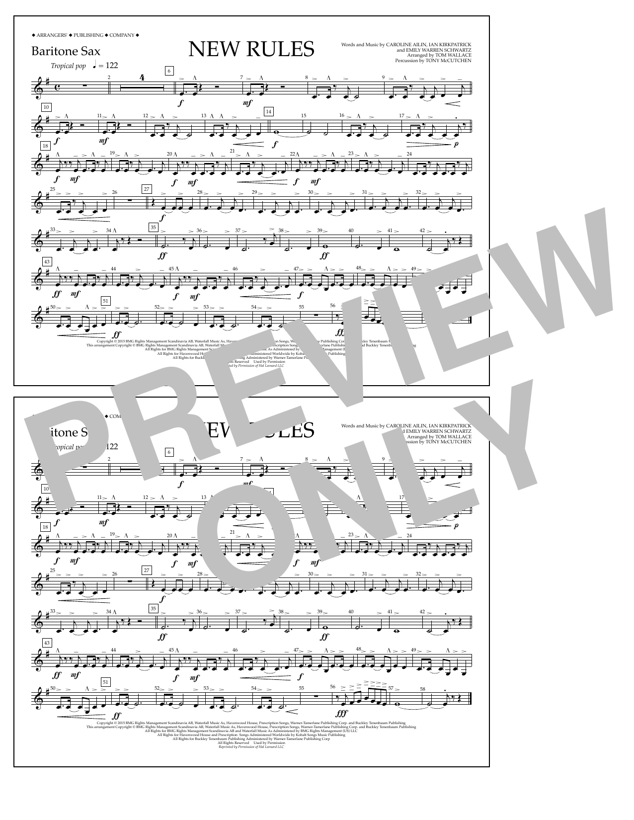 Tom Wallace New Rules - Baritone Sax sheet music notes and chords arranged for Marching Band