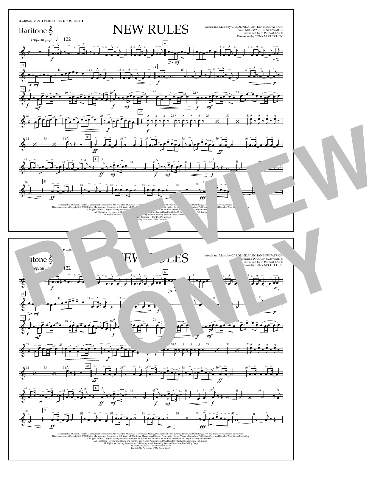 Tom Wallace New Rules - Baritone T.C. sheet music notes and chords arranged for Marching Band