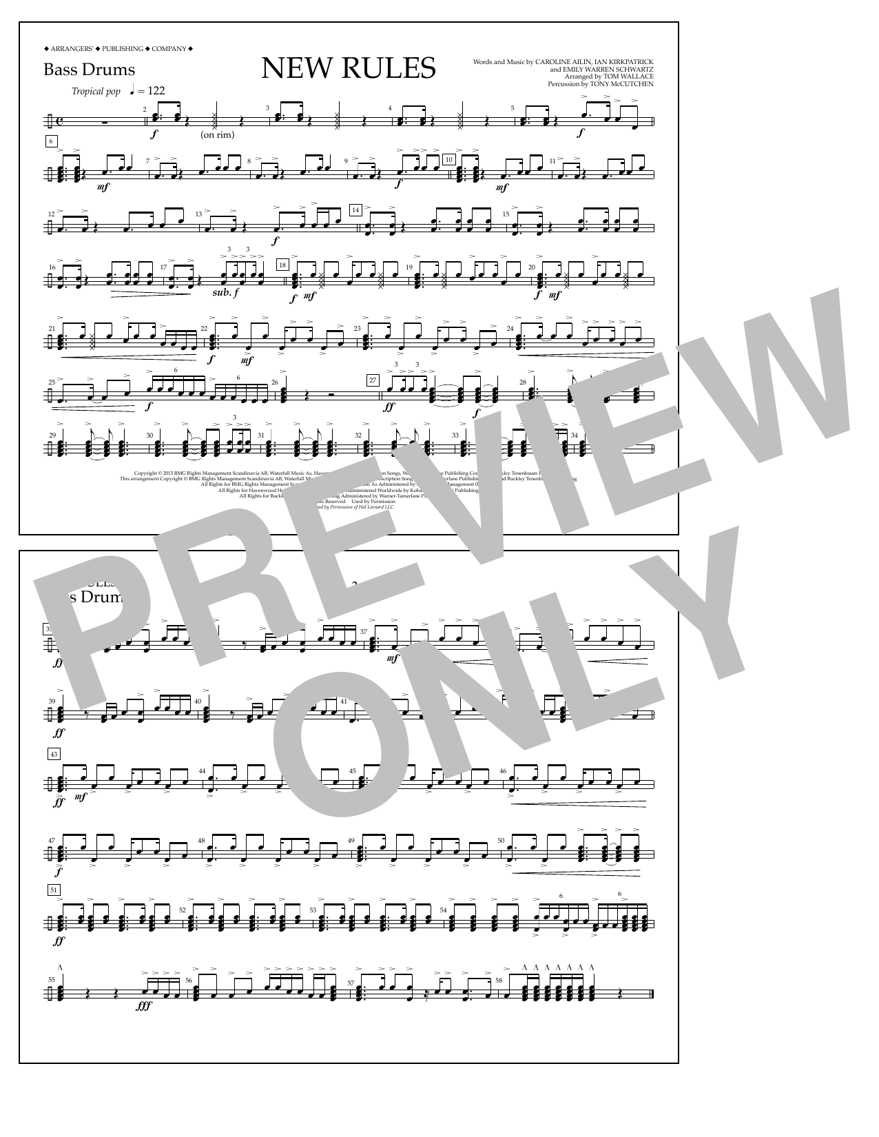 Tom Wallace New Rules - Bass Drums sheet music notes and chords arranged for Marching Band