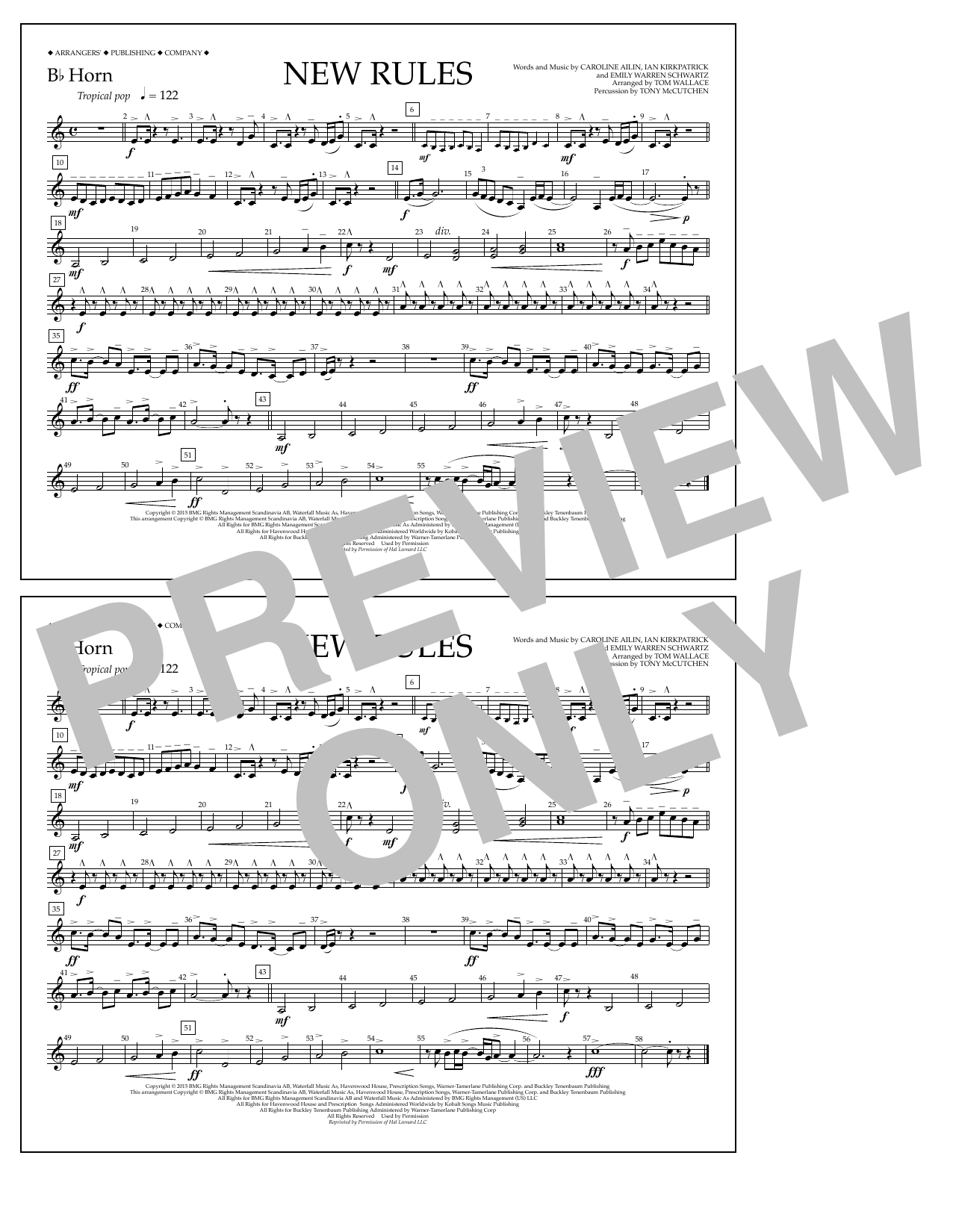 Tom Wallace New Rules - Bb Horn sheet music notes and chords arranged for Marching Band