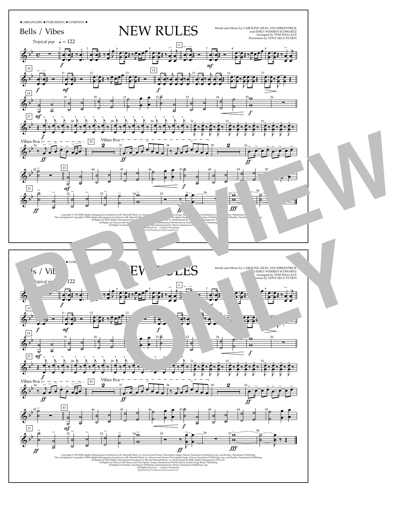 Tom Wallace New Rules - Bells/Vibes sheet music notes and chords arranged for Marching Band