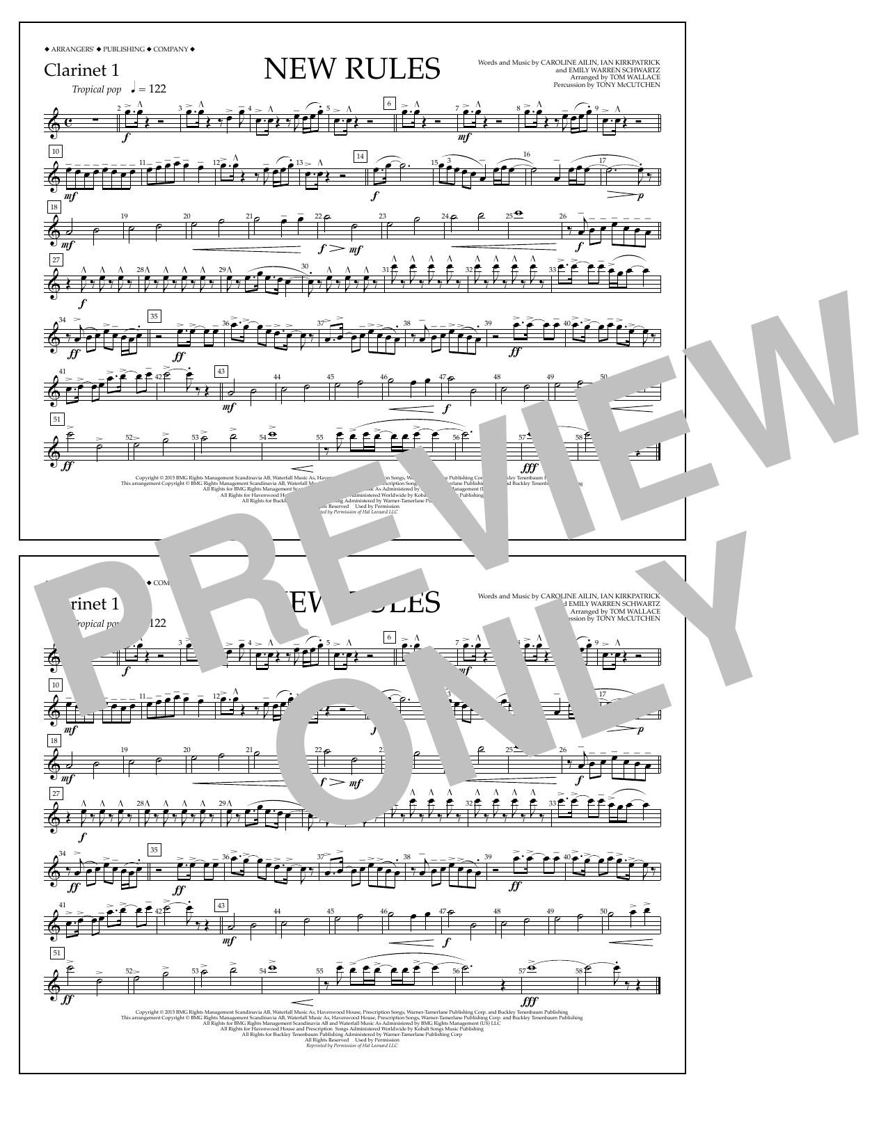 Tom Wallace New Rules - Clarinet 1 sheet music notes and chords arranged for Marching Band