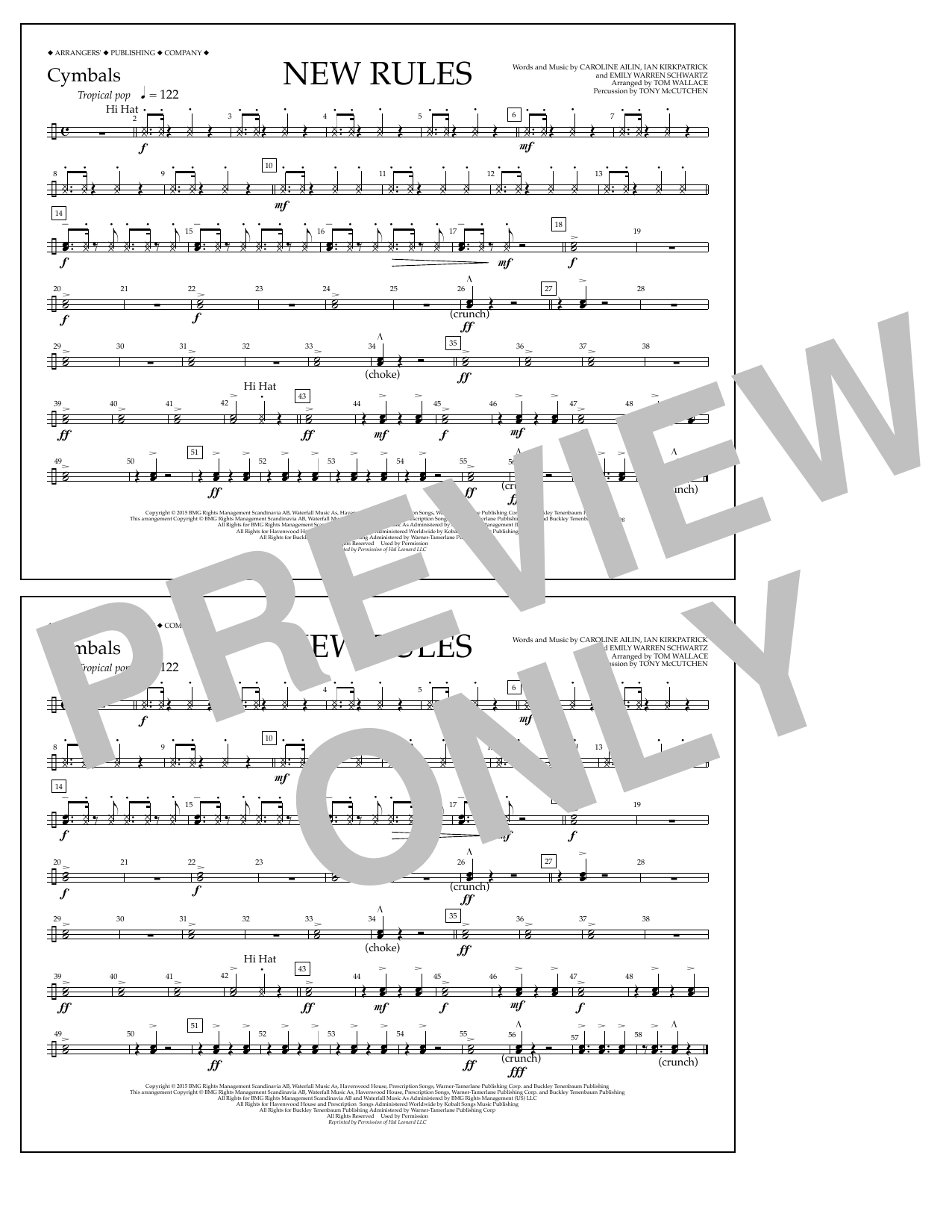 Tom Wallace New Rules - Cymbals sheet music notes and chords arranged for Marching Band