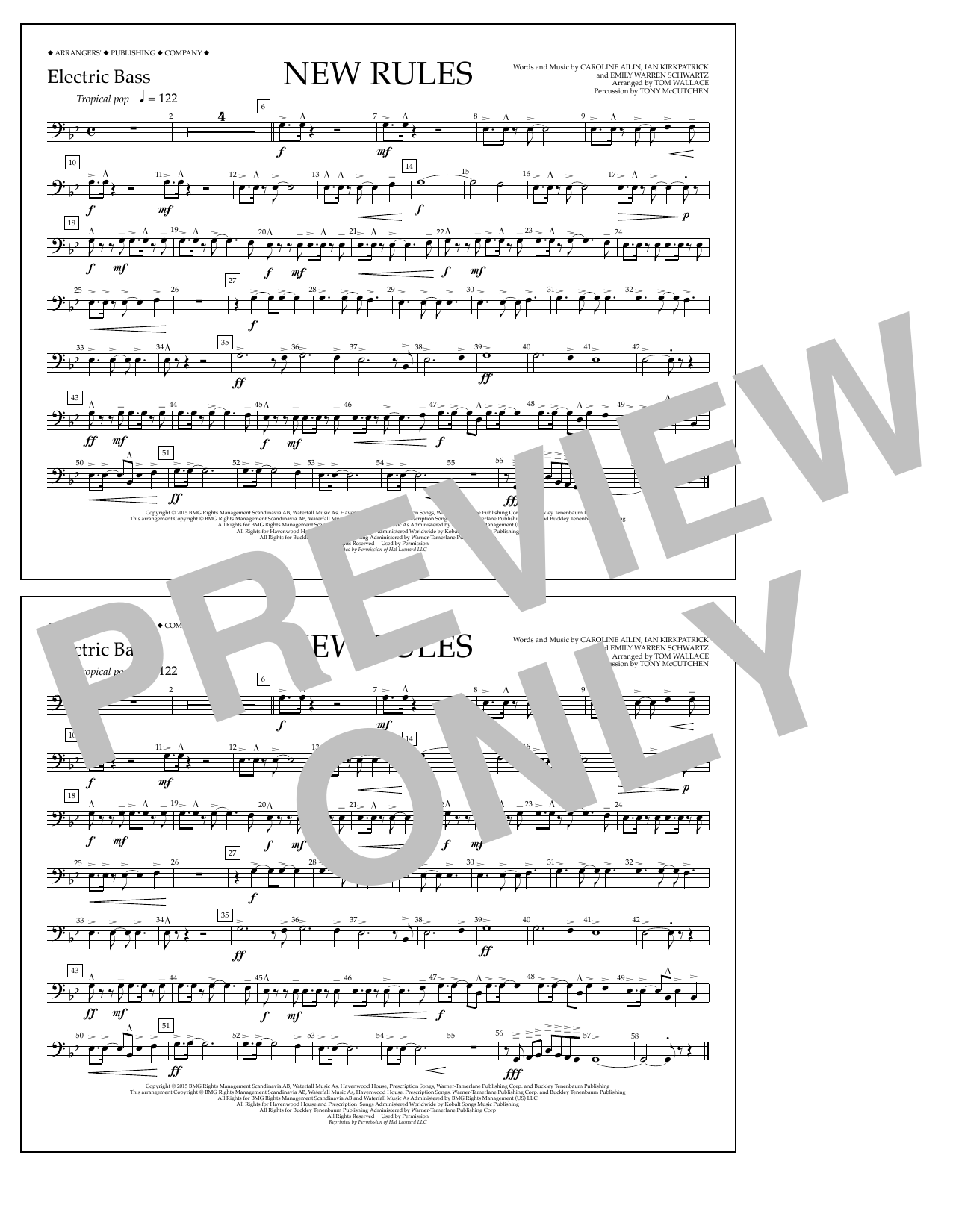 Tom Wallace New Rules - Electric Bass sheet music notes and chords arranged for Marching Band