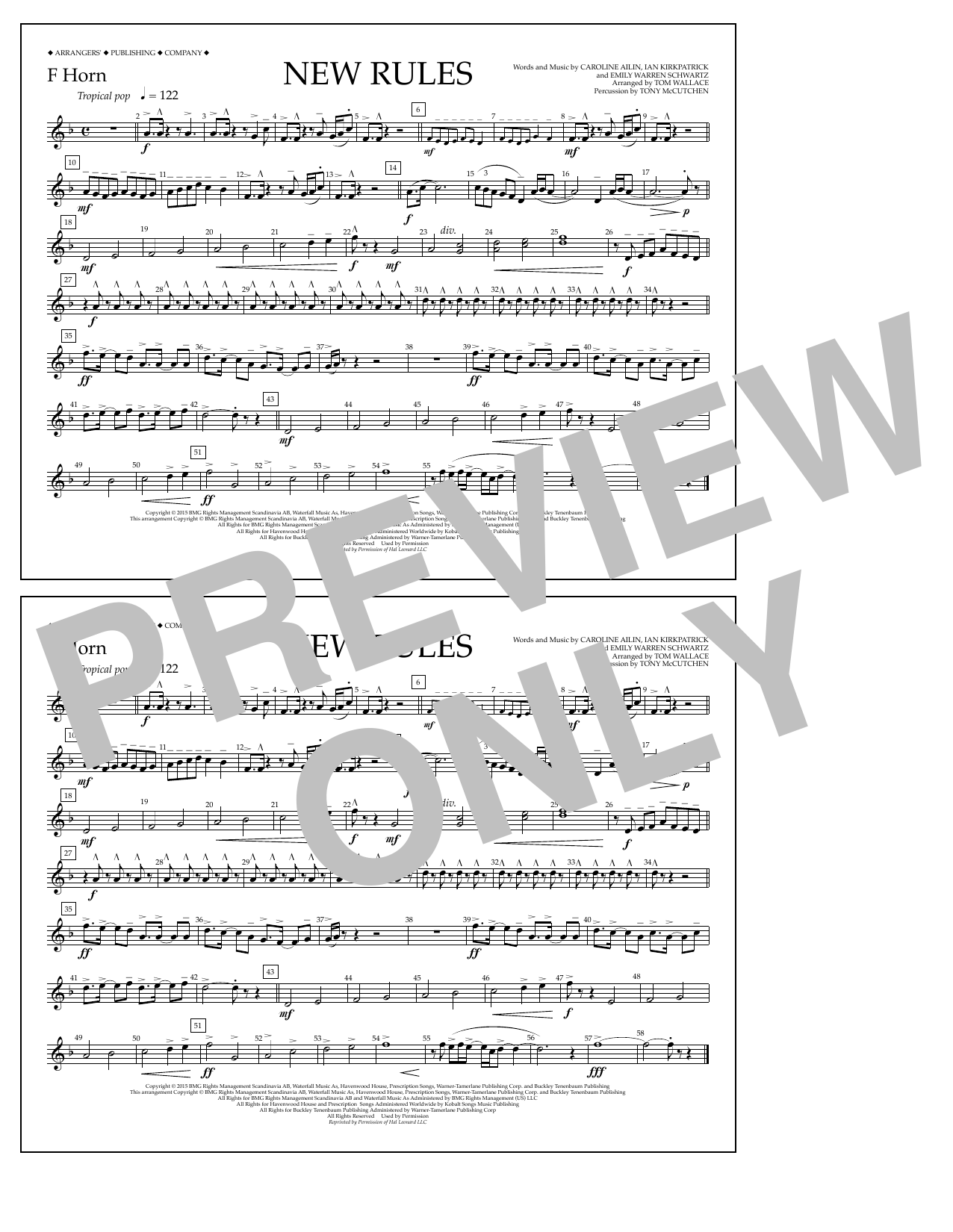 Tom Wallace New Rules - F Horn sheet music notes and chords arranged for Marching Band