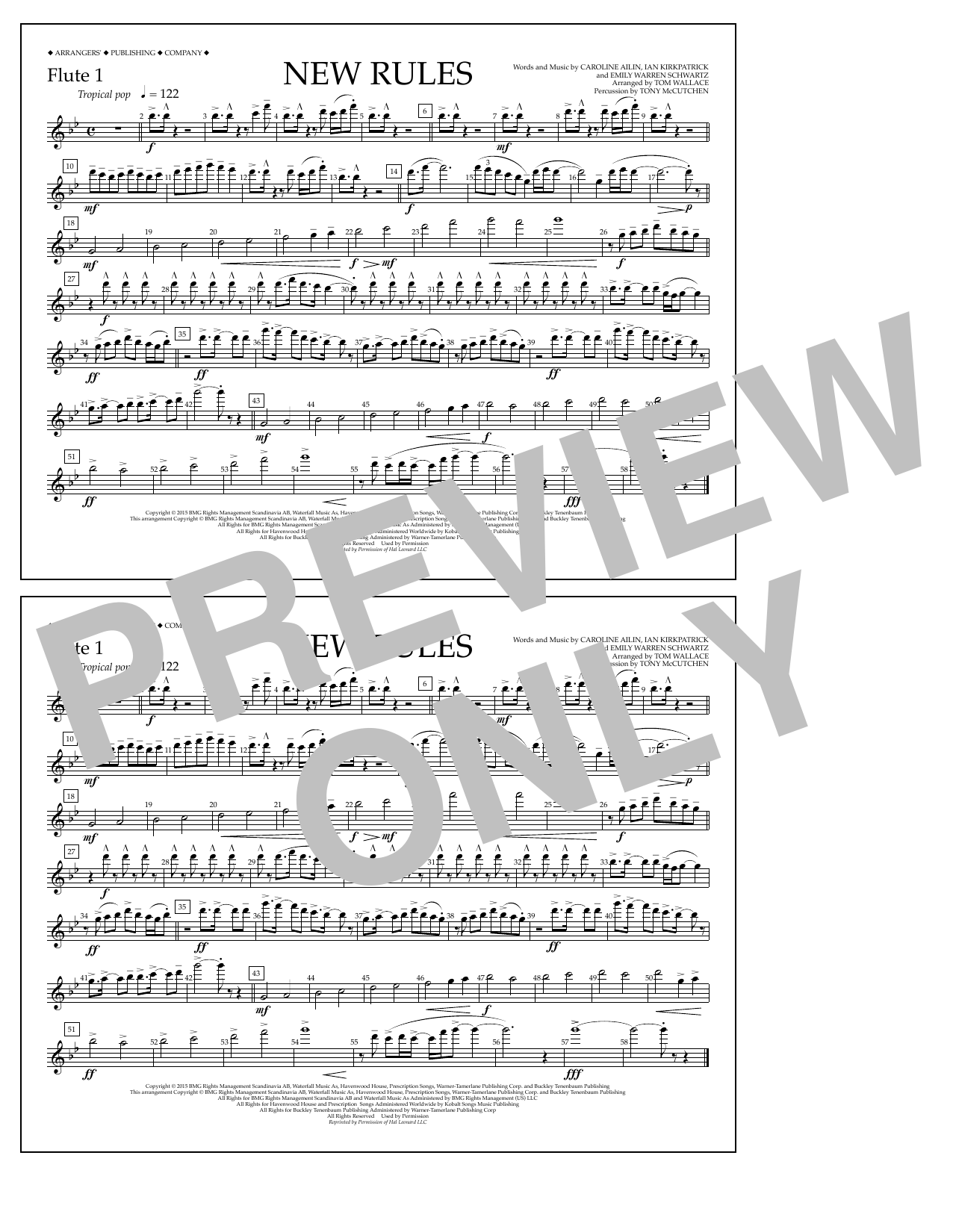 Tom Wallace New Rules - Flute 1 sheet music notes and chords arranged for Marching Band