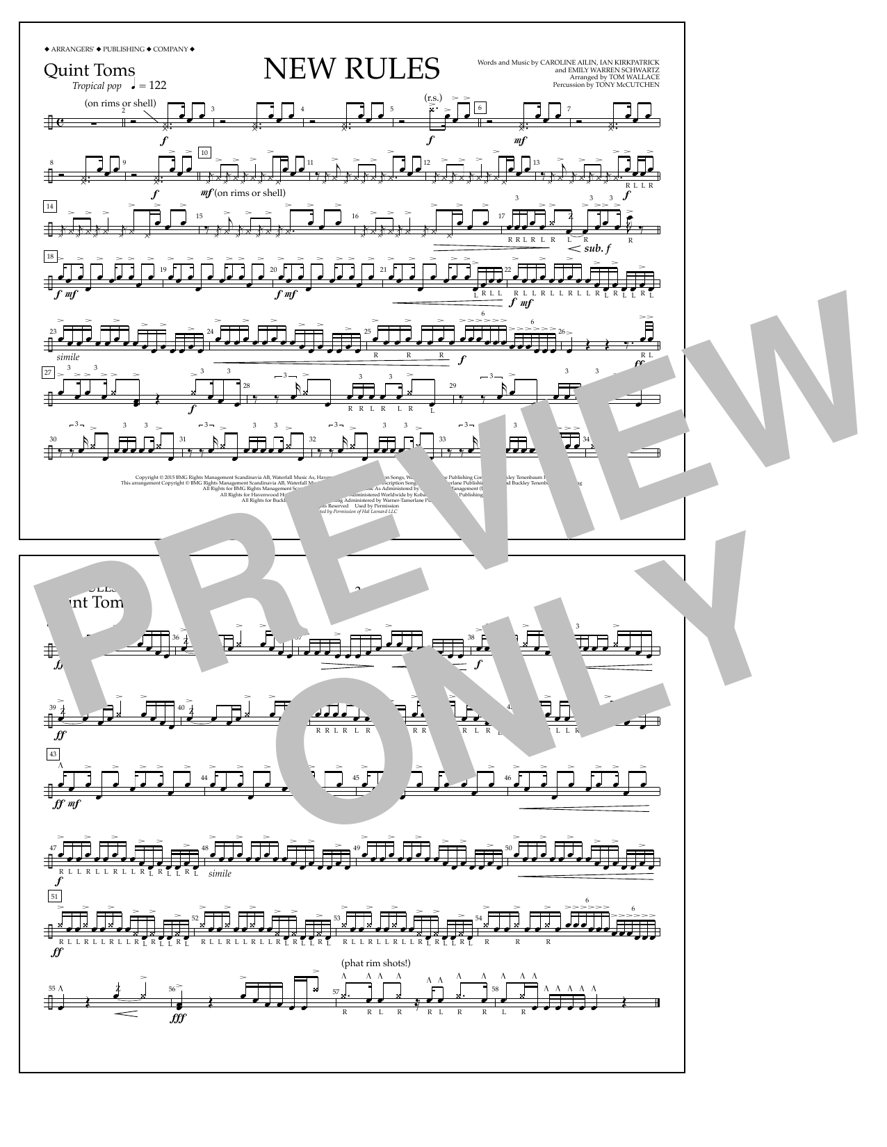 Tom Wallace New Rules - Quint-Toms sheet music notes and chords arranged for Marching Band