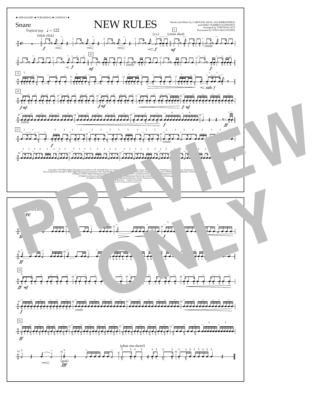 Tom Wallace New Rules - Snare sheet music notes and chords arranged for Marching Band