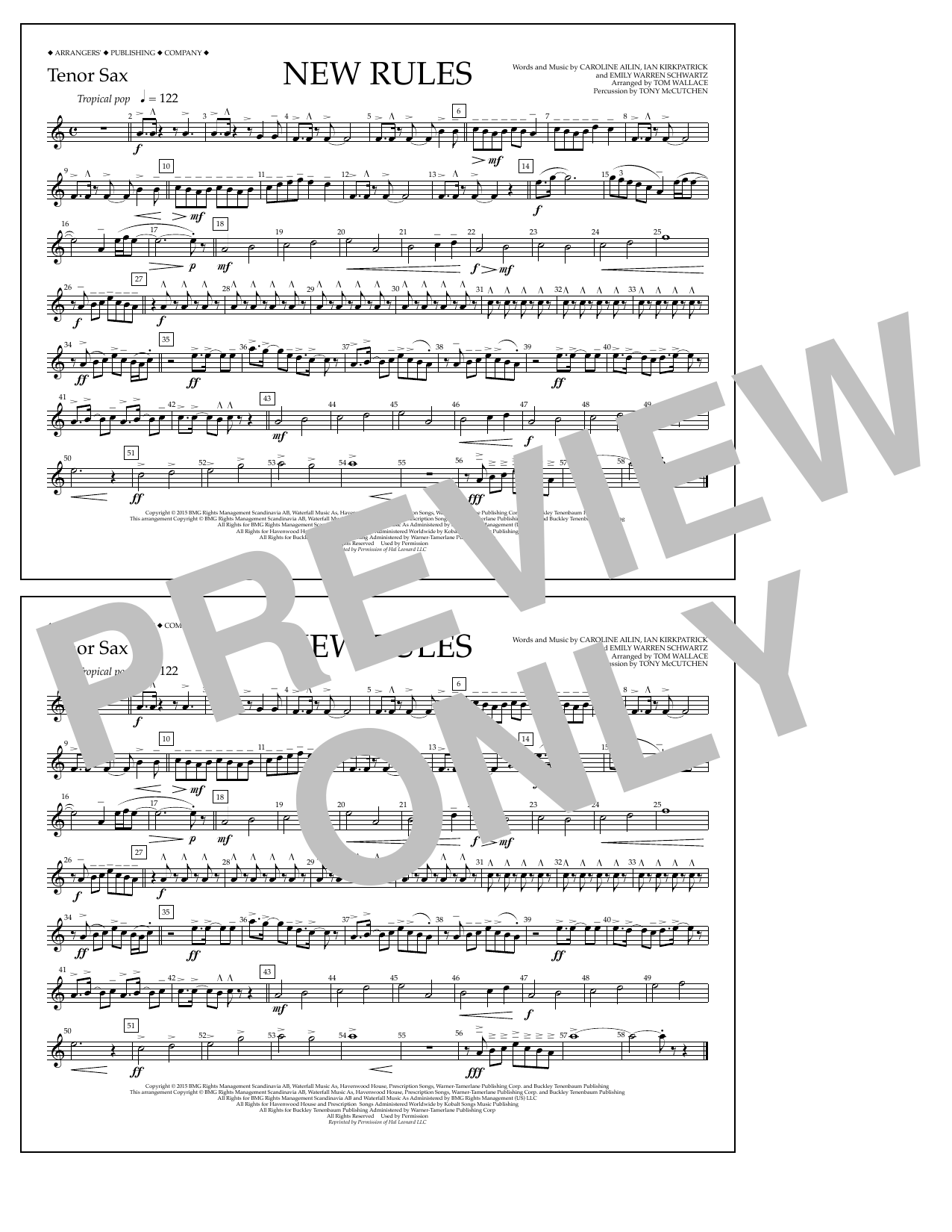 Tom Wallace New Rules - Tenor Sax sheet music notes and chords arranged for Marching Band