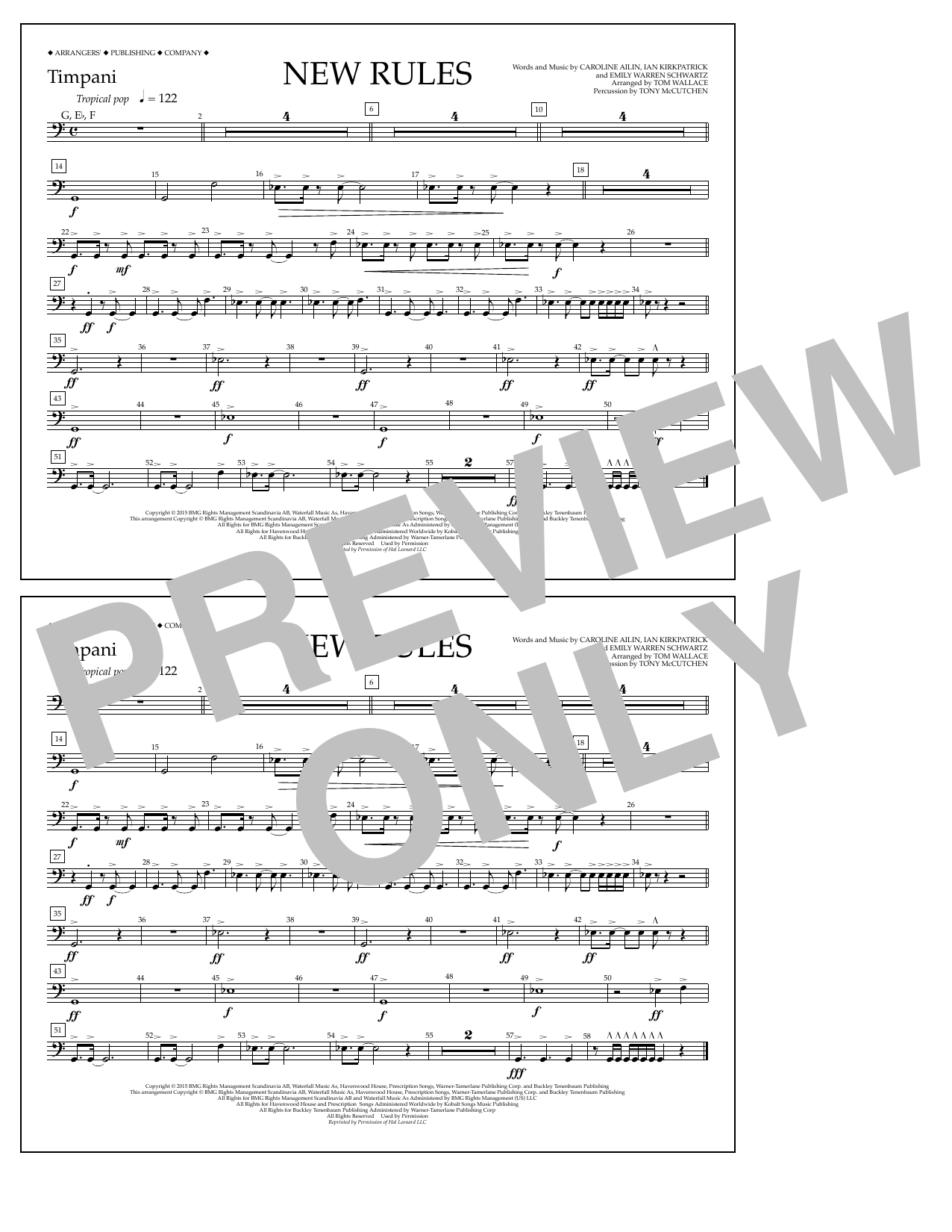 Tom Wallace New Rules - Timpani sheet music notes and chords arranged for Marching Band