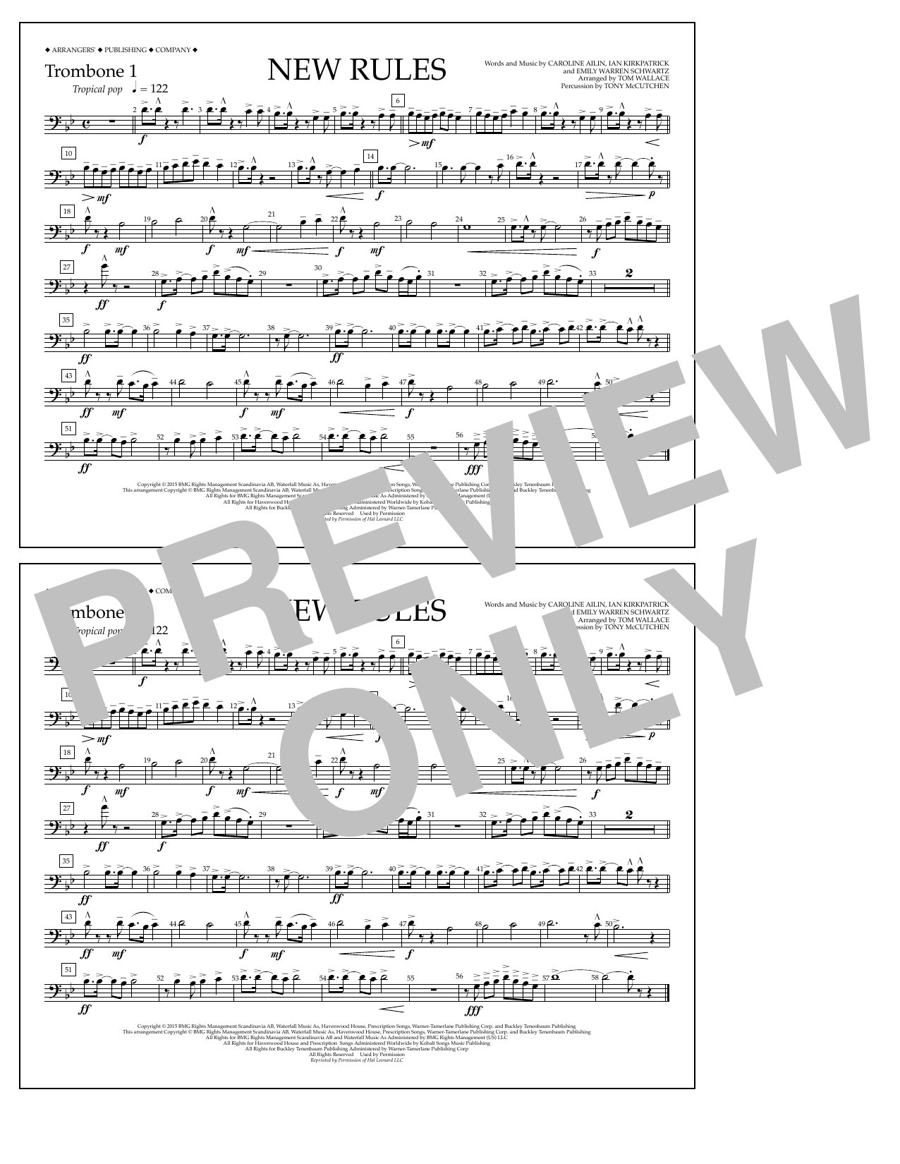 Tom Wallace New Rules - Trombone 1 sheet music notes and chords arranged for Marching Band
