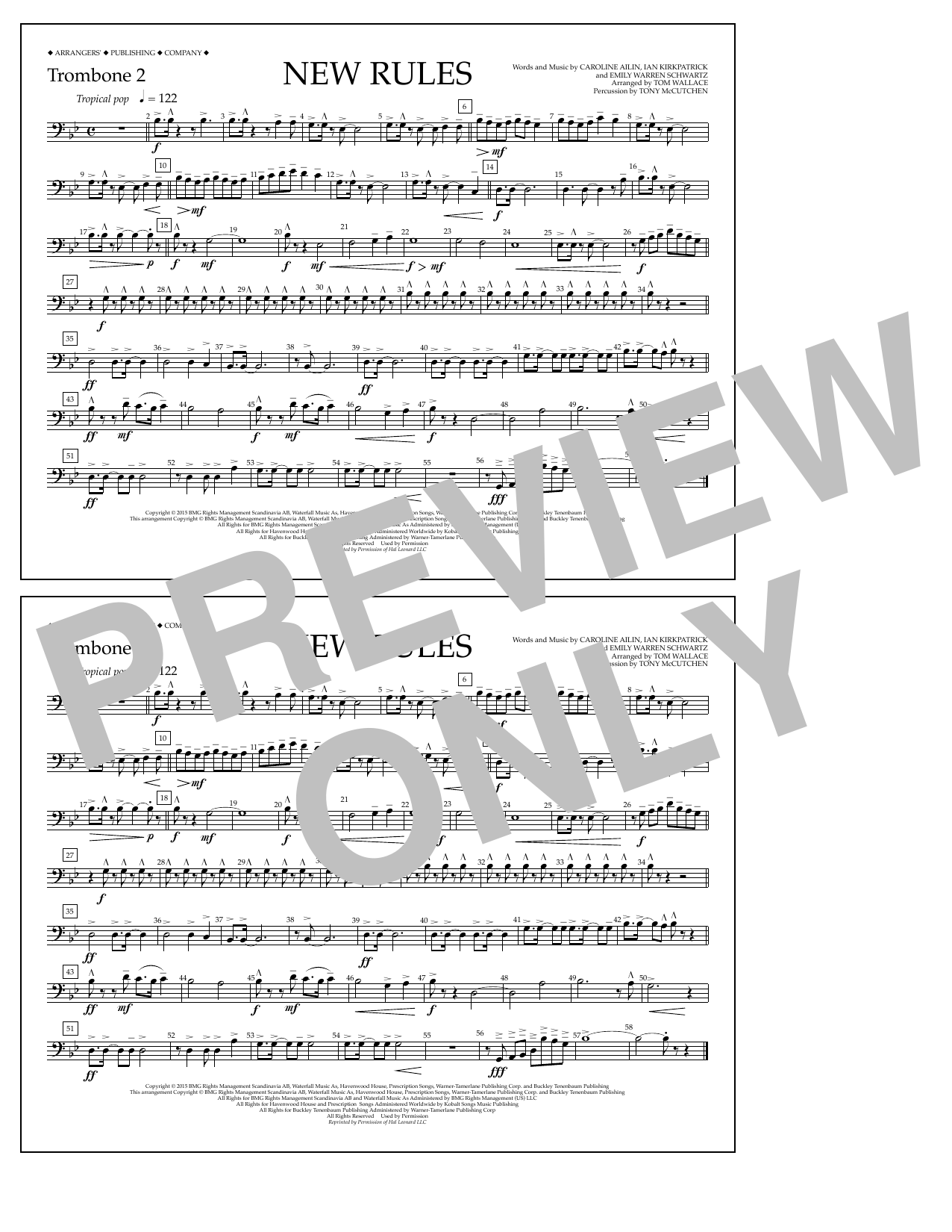 Tom Wallace New Rules - Trombone 2 sheet music notes and chords arranged for Marching Band