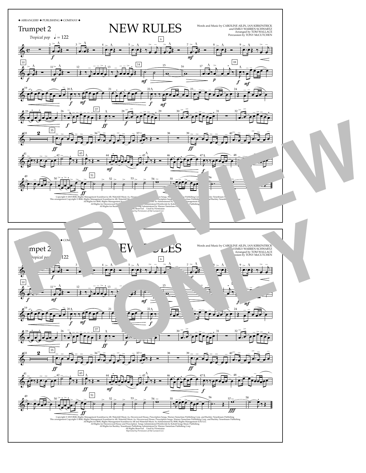 Tom Wallace New Rules - Trumpet 2 sheet music notes and chords arranged for Marching Band