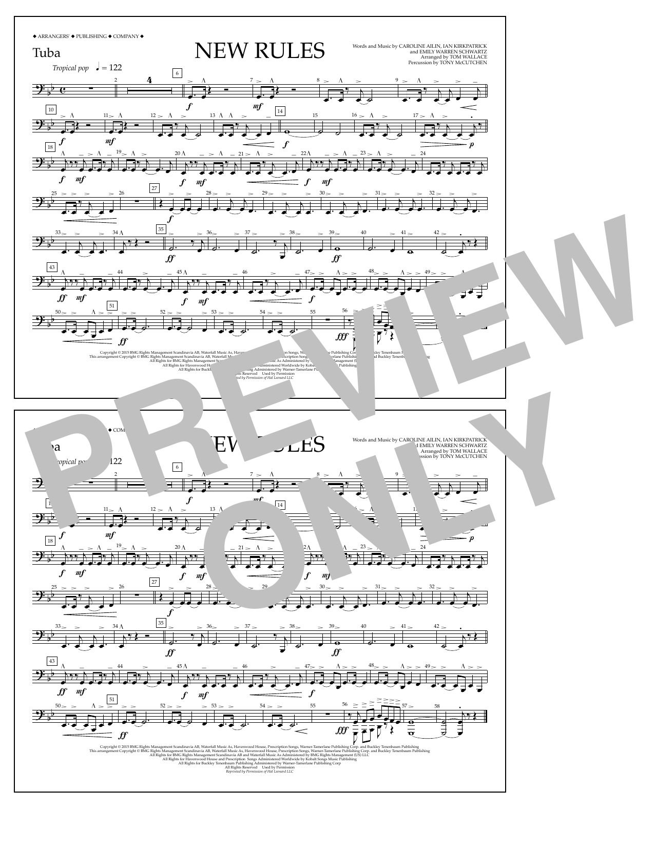 Tom Wallace New Rules - Tuba sheet music notes and chords arranged for Marching Band