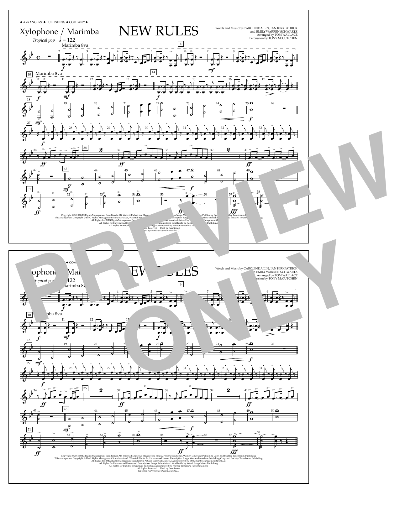 Tom Wallace New Rules - Xylophone/Marimba sheet music notes and chords arranged for Marching Band