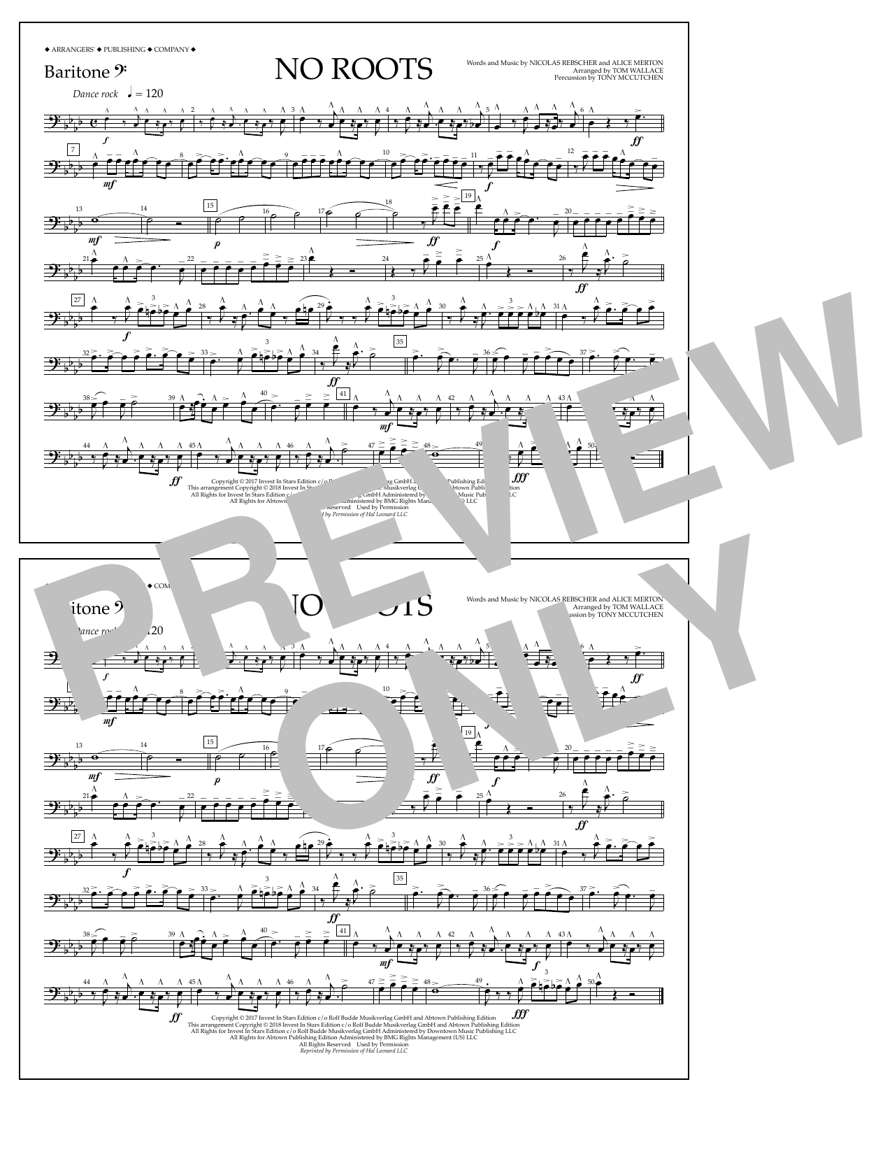 Tom Wallace No Roots - Baritone B.C. sheet music notes and chords arranged for Marching Band