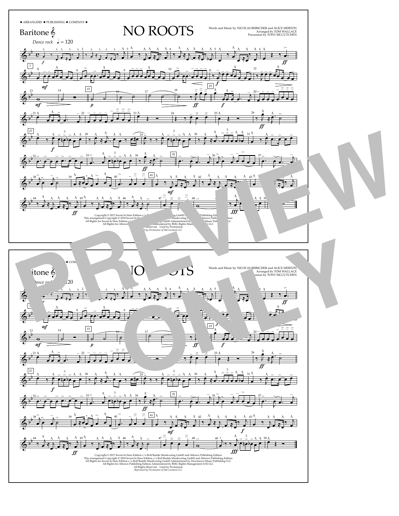 Tom Wallace No Roots - Baritone T.C. sheet music notes and chords arranged for Marching Band