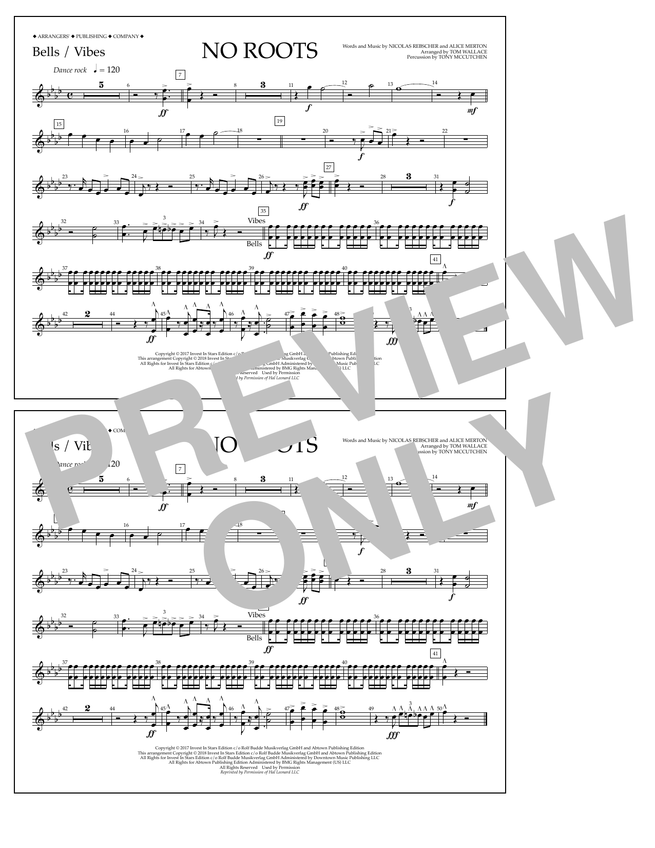 Tom Wallace No Roots - Bells/Vibes sheet music notes and chords arranged for Marching Band