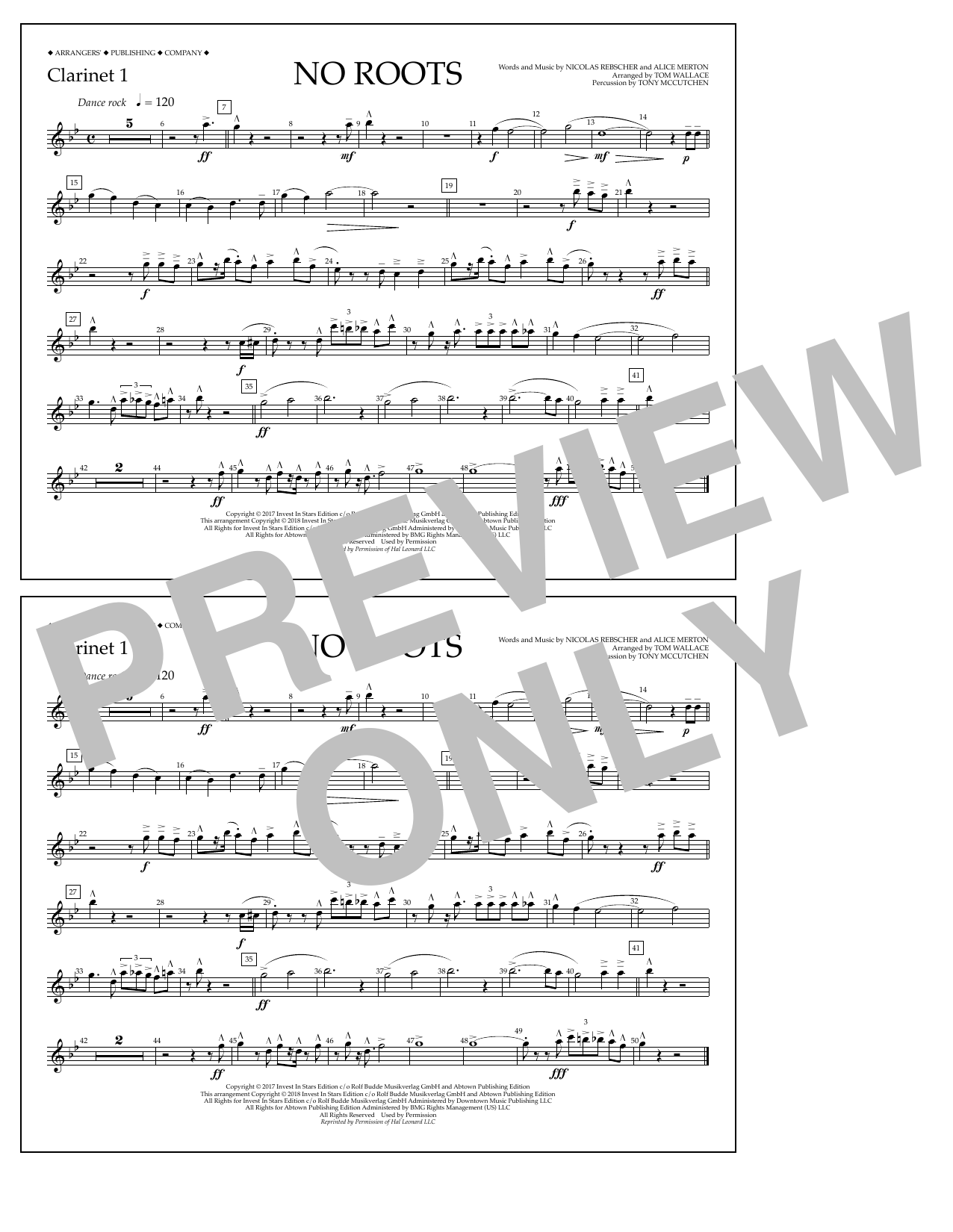 Tom Wallace No Roots - Clarinet 1 sheet music notes and chords arranged for Marching Band