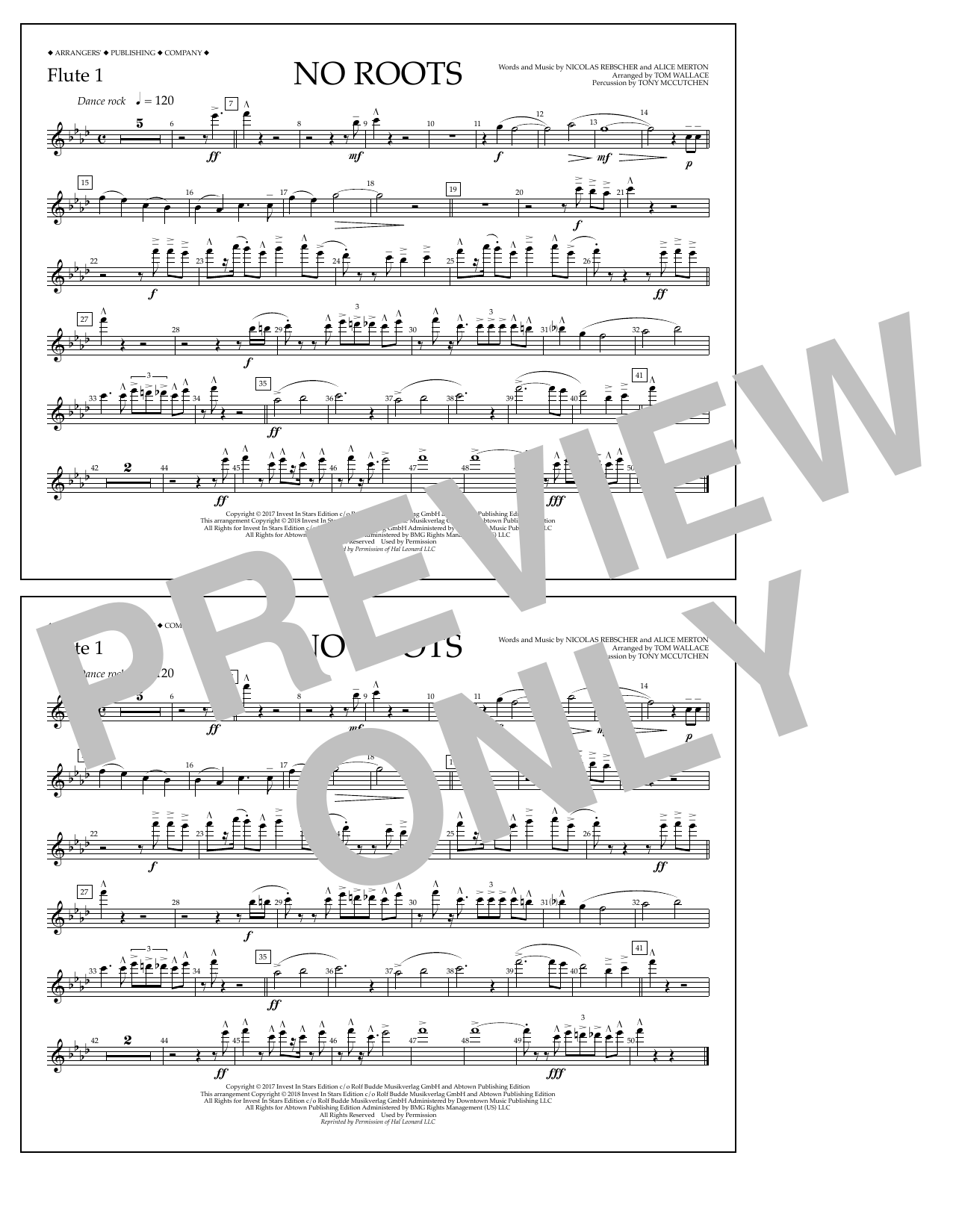 Tom Wallace No Roots - Flute 1 sheet music notes and chords arranged for Marching Band