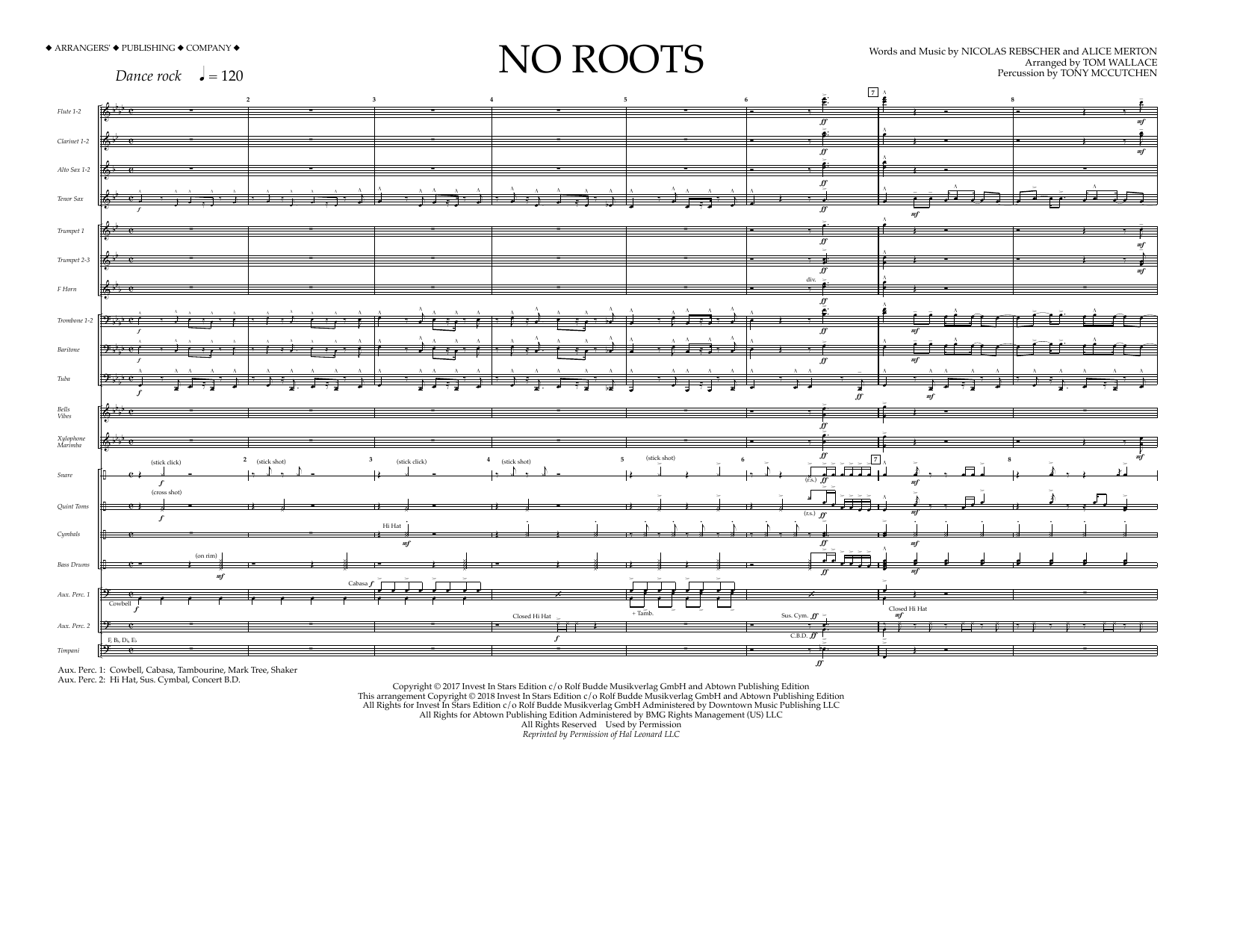 Tom Wallace No Roots - Full Score sheet music notes and chords arranged for Marching Band