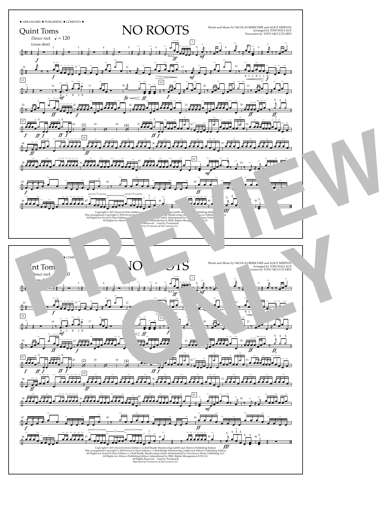 Tom Wallace No Roots - Quint-Toms sheet music notes and chords arranged for Marching Band