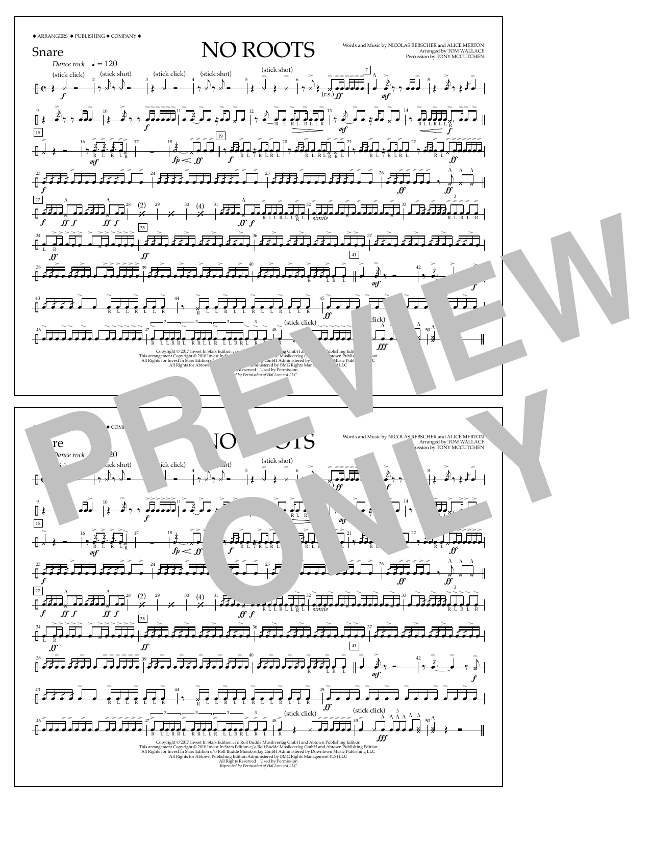Tom Wallace No Roots - Snare sheet music notes and chords arranged for Marching Band