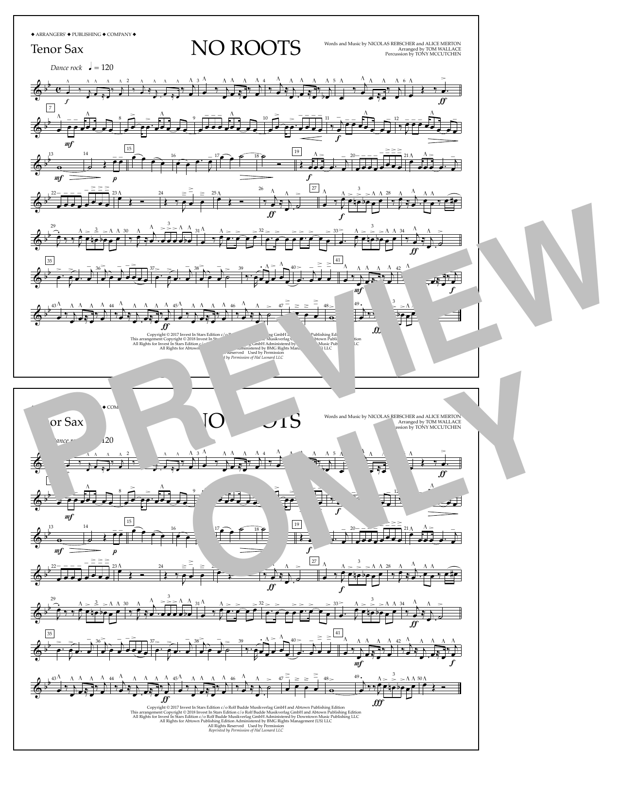 Tom Wallace No Roots - Tenor Sax sheet music notes and chords arranged for Marching Band