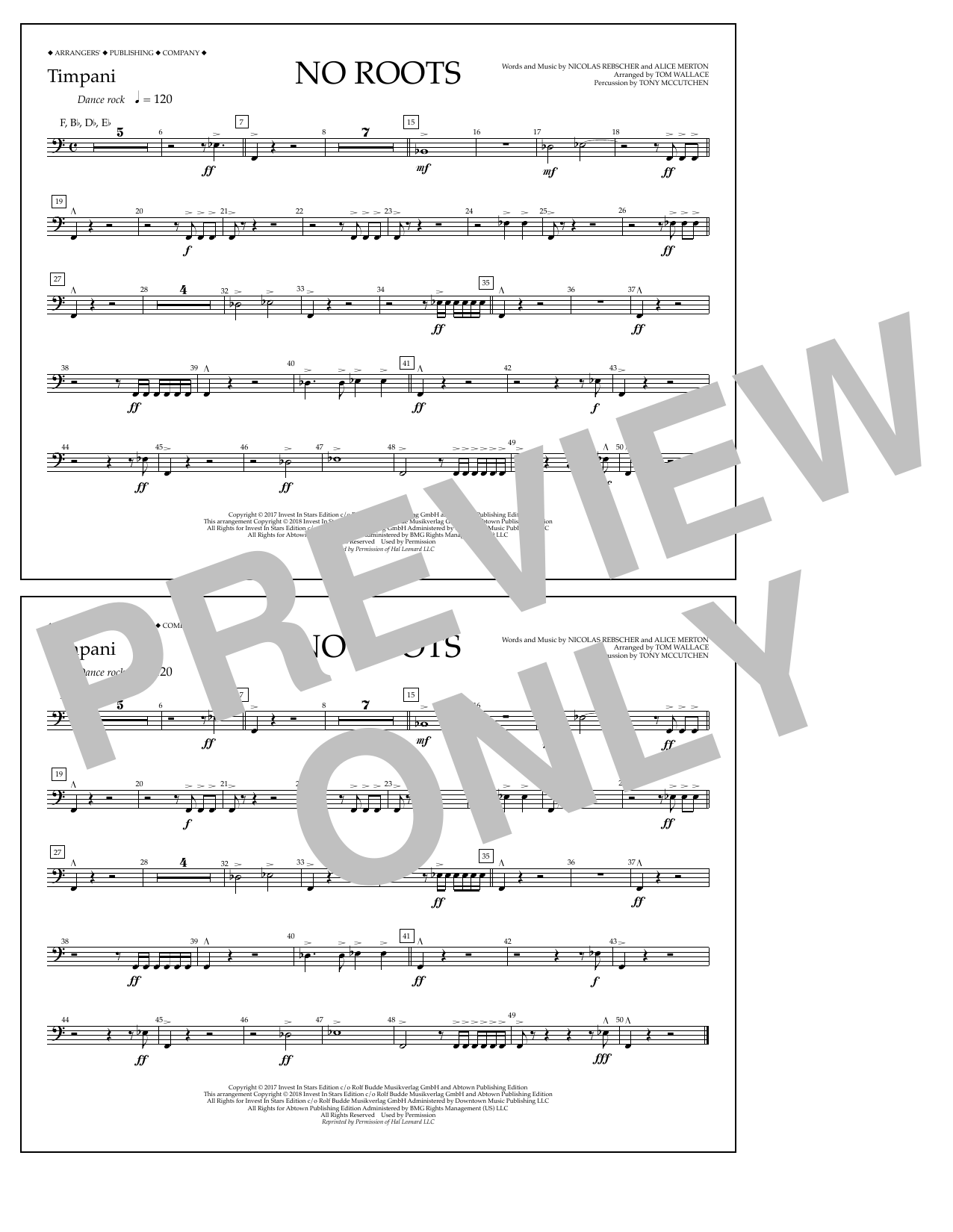 Tom Wallace No Roots - Timpani sheet music notes and chords arranged for Marching Band