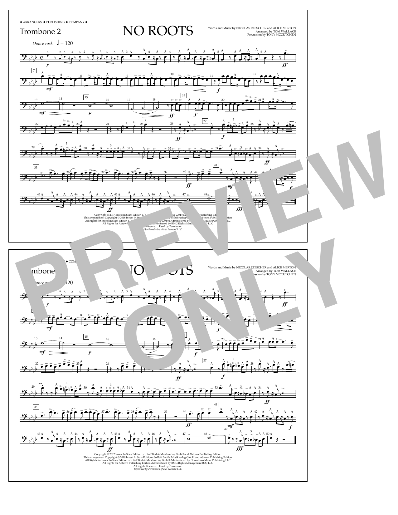 Tom Wallace No Roots - Trombone 2 sheet music notes and chords arranged for Marching Band