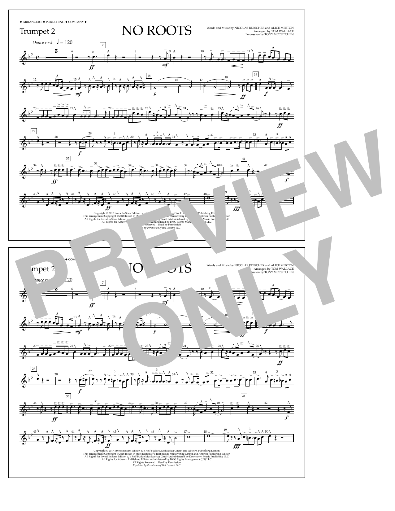 Tom Wallace No Roots - Trumpet 2 sheet music notes and chords arranged for Marching Band