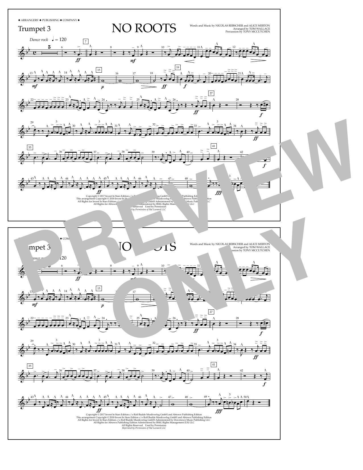 Tom Wallace No Roots - Trumpet 3 sheet music notes and chords arranged for Marching Band