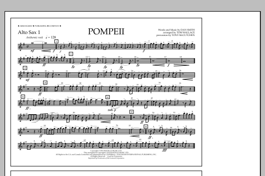 Tom Wallace Pompeii - Alto Sax 1 sheet music notes and chords arranged for Marching Band