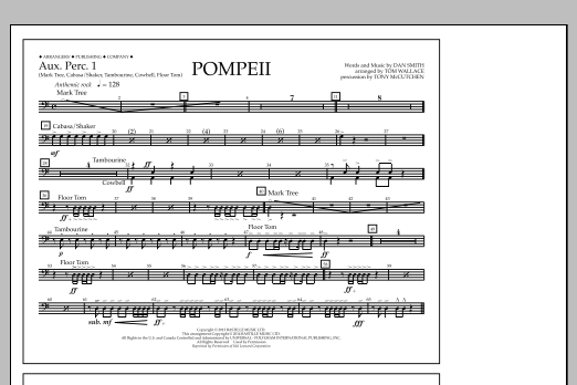 Tom Wallace Pompeii - Aux. Perc. 1 sheet music notes and chords arranged for Marching Band