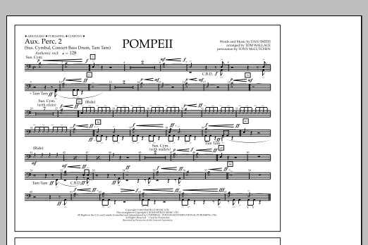 Tom Wallace Pompeii - Aux. Perc. 2 sheet music notes and chords arranged for Marching Band