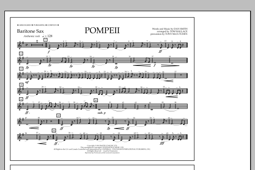 Tom Wallace Pompeii - Baritone Sax sheet music notes and chords arranged for Marching Band