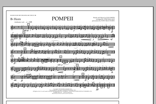 Tom Wallace Pompeii - Bb Horn sheet music notes and chords arranged for Marching Band