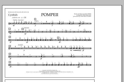 Tom Wallace Pompeii - Cymbals sheet music notes and chords arranged for Marching Band