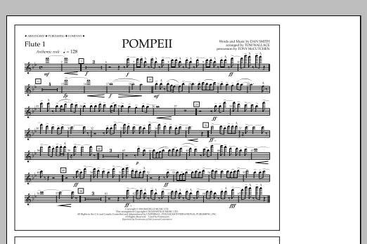 Tom Wallace Pompeii - Flute 1 sheet music notes and chords arranged for Marching Band