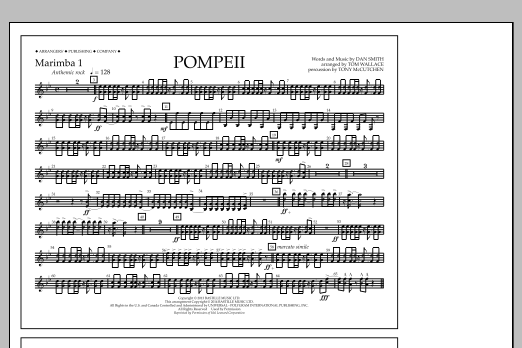Tom Wallace Pompeii - Marimba 1 sheet music notes and chords arranged for Marching Band